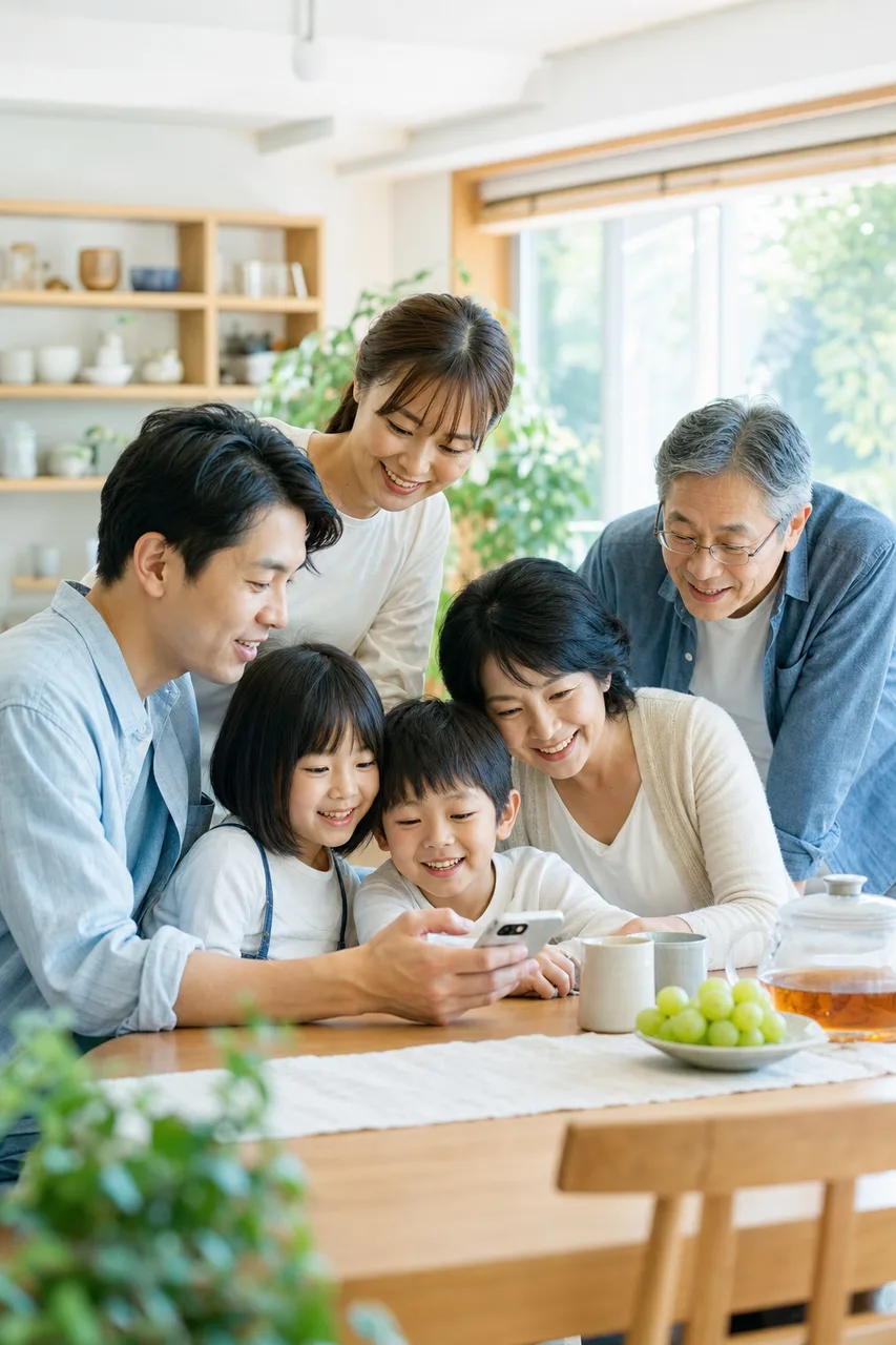 家族が集まるリビング 0134。住宅・建築をテーマにした、広告・Web・記事制作に使いやすい素材です。