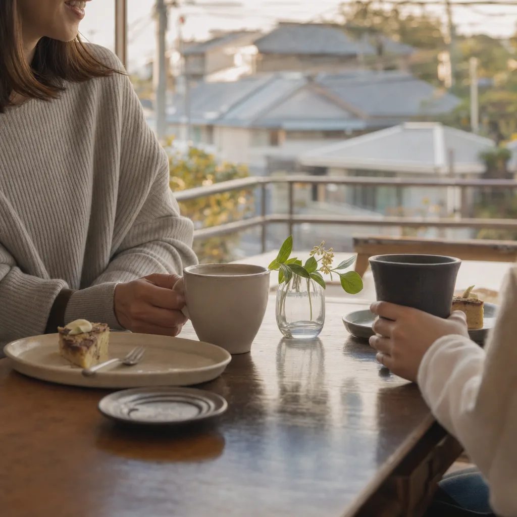 友人と過ごす穏やかな午後 0139。ライフスタイルをテーマにした、広告・Web・記事制作に使いやすい素材です。