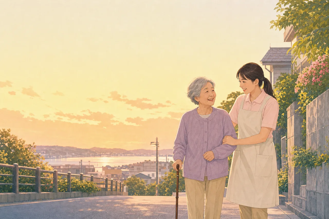 介護スタッフと高齢者 0144。健康・医療をテーマにした、広告・Web・記事制作に使いやすい素材です。