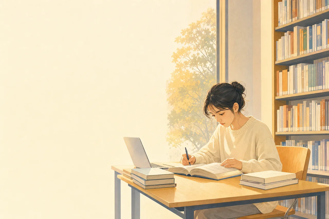図書館で調べ物をする学生 0145。教育をテーマにした、広告・Web・記事制作に使いやすい素材です。