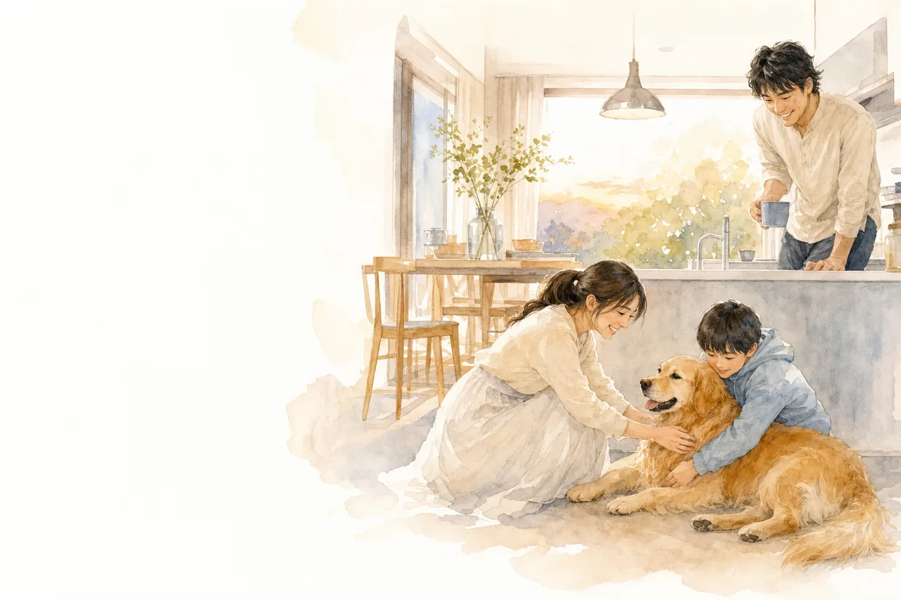動物と暮らす家族 0147。動物をテーマにした、広告・Web・記事制作に使いやすい素材です。