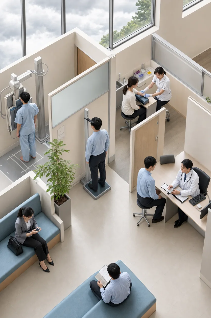 健康診断を受ける社会人 0156。健康・医療をテーマにした、広告・Web・記事制作に使いやすい素材です。