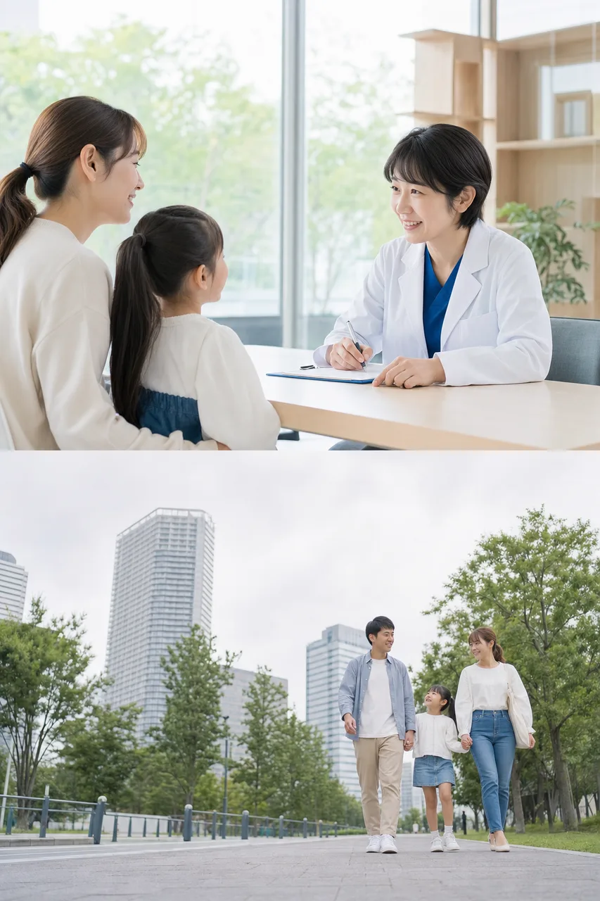 明るい医療施設での相談 0168。健康・医療をテーマにした、広告・Web・記事制作に使いやすい素材です。