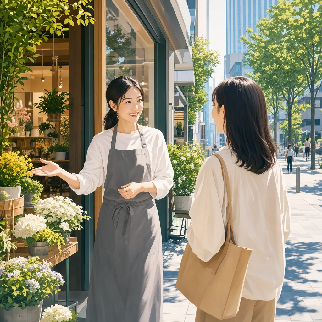 店舗スタッフの接客 0174。ビジネスをテーマにした、広告・Web・記事制作に使いやすい素材です。