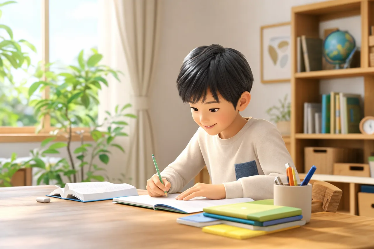 自宅で学ぶ子ども 0181。教育をテーマにした、広告・Web・記事制作に使いやすい素材です。