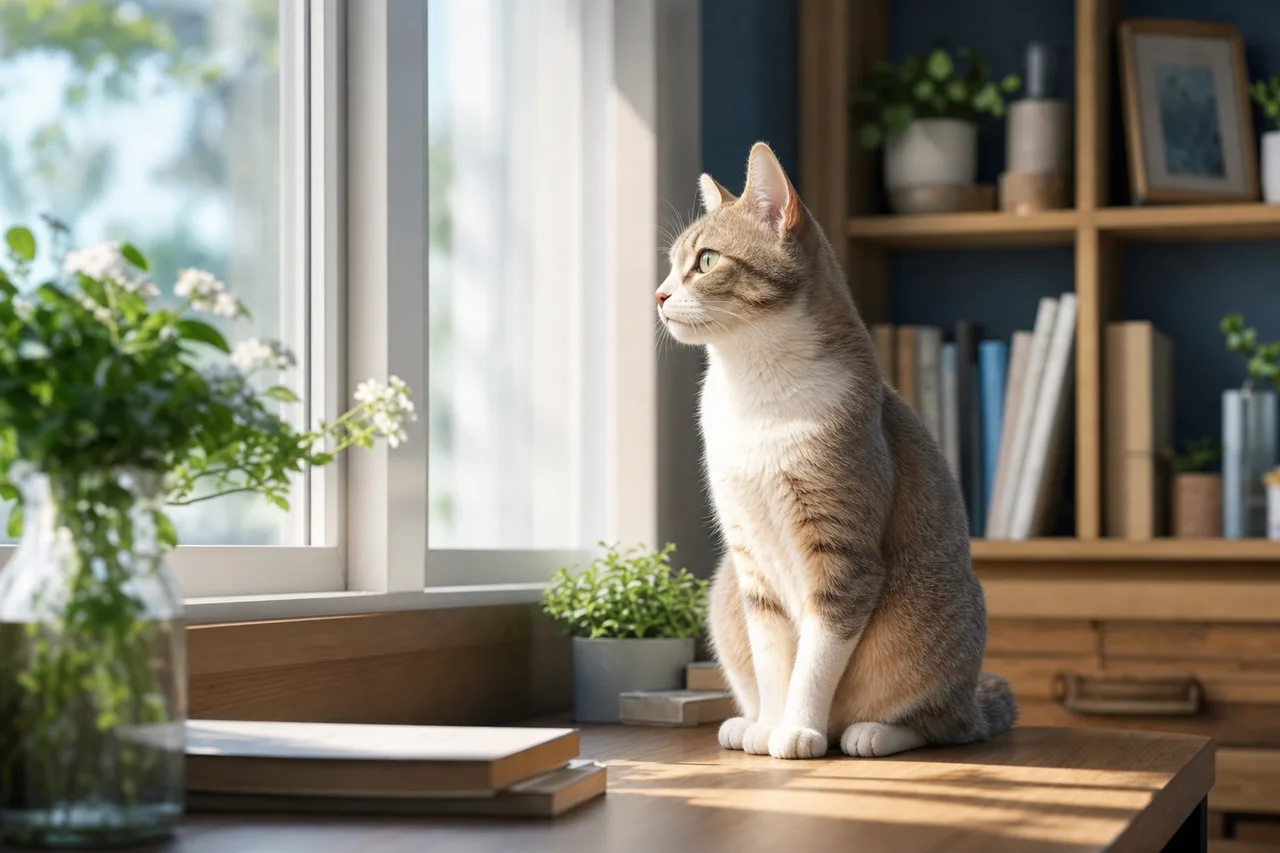 窓辺で過ごす猫 0183。動物をテーマにした、広告・Web・記事制作に使いやすい素材です。