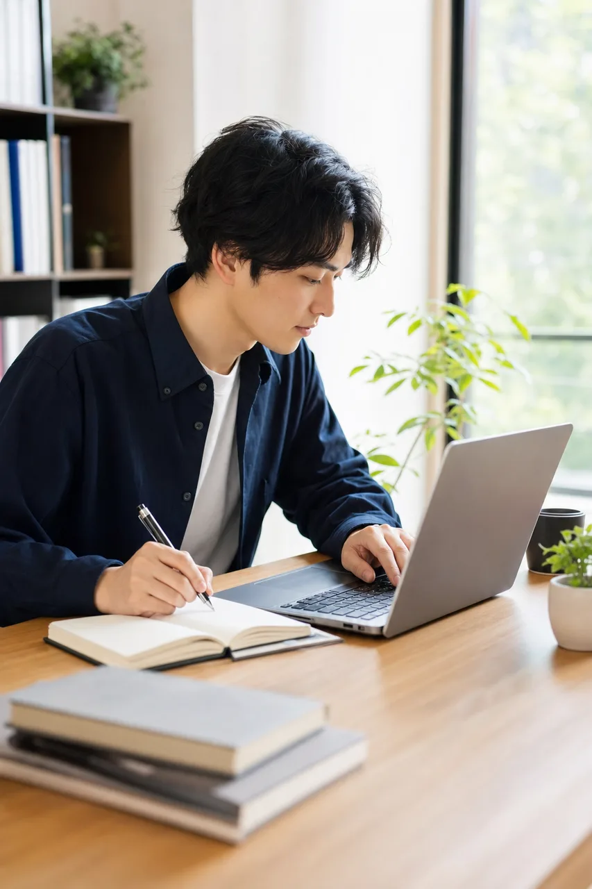 一人で集中する若い社会人 0185。人物をテーマにした、広告・Web・記事制作に使いやすい素材です。