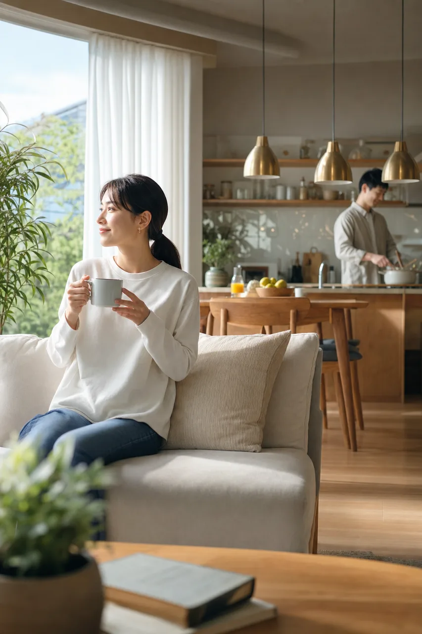 スマートホームのある生活 0191。テクノロジーをテーマにした、広告・Web・記事制作に使いやすい素材です。