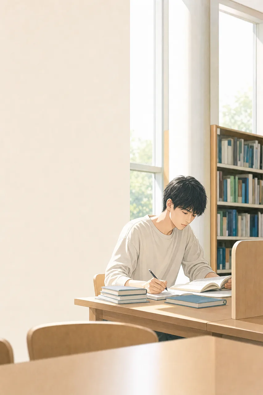 図書館で調べ物をする学生 0205。教育をテーマにした、広告・Web・記事制作に使いやすい素材です。