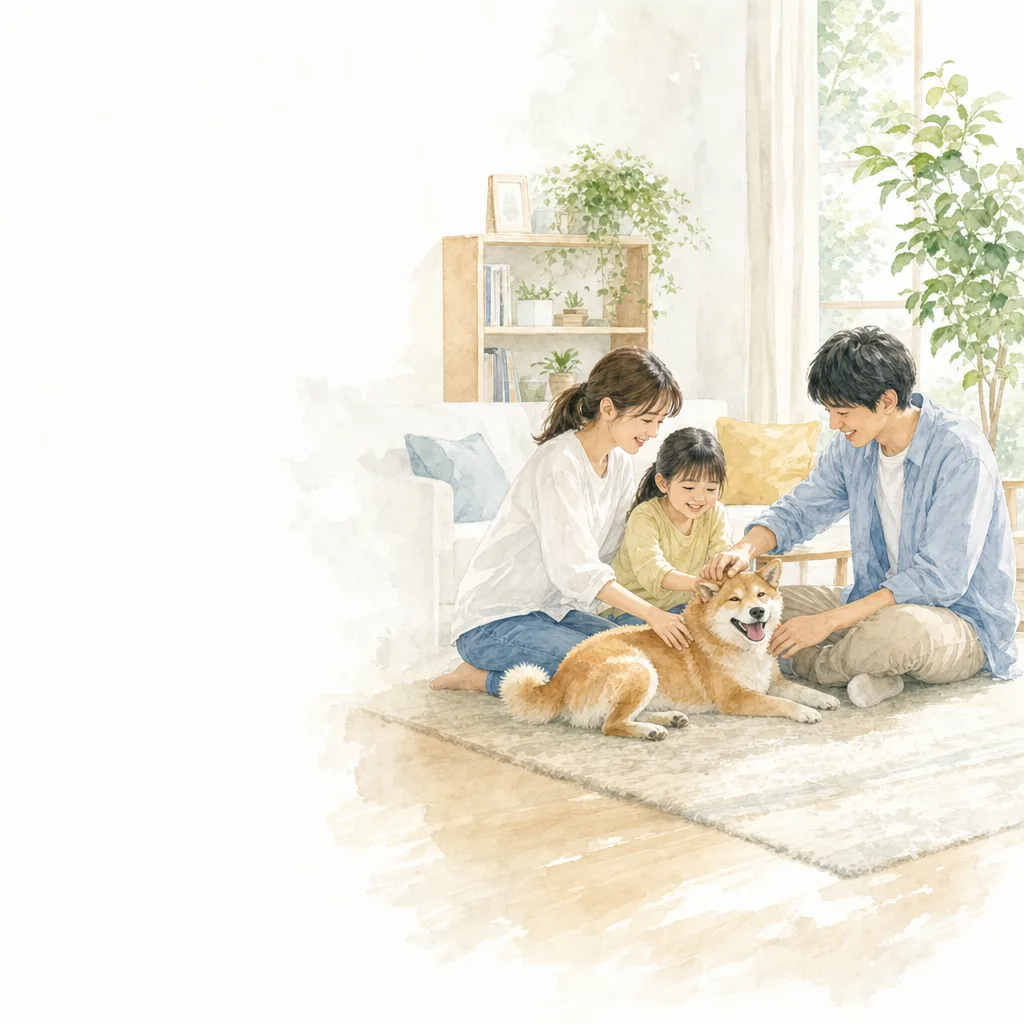 動物と暮らす家族 0207。動物をテーマにした、広告・Web・記事制作に使いやすい素材です。