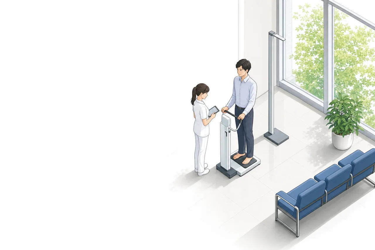 健康診断を受ける社会人 0216。健康・医療をテーマにした、広告・Web・記事制作に使いやすい素材です。