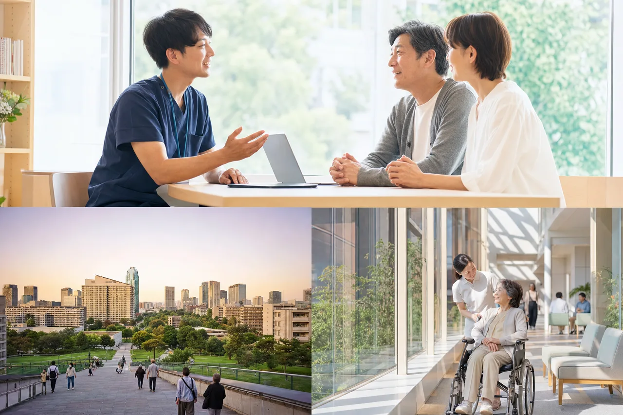 明るい医療施設での相談 0228。健康・医療をテーマにした、広告・Web・記事制作に使いやすい素材です。