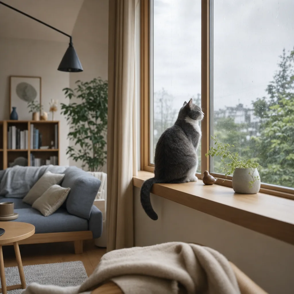 窓辺で過ごす猫 0243。動物をテーマにした、広告・Web・記事制作に使いやすい素材です。