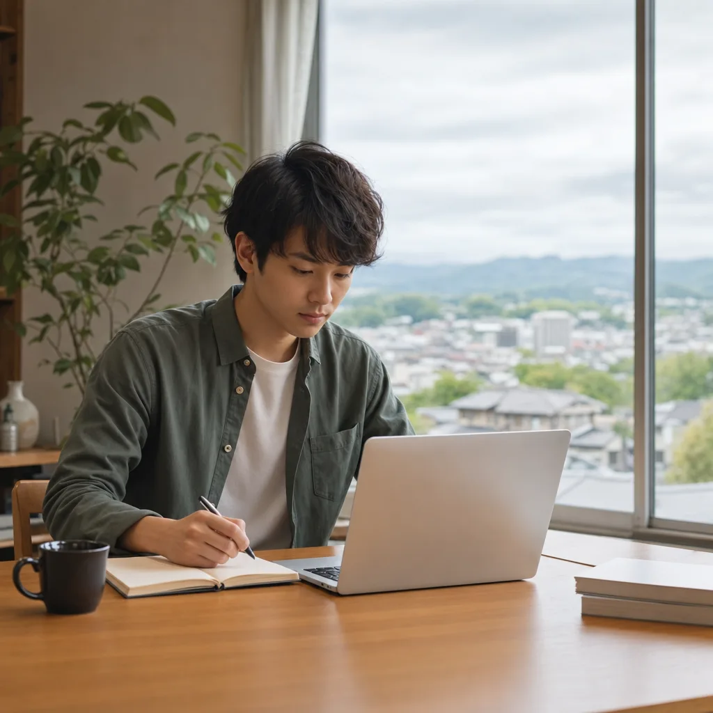 一人で集中する若い社会人 0245。人物をテーマにした、広告・Web・記事制作に使いやすい素材です。