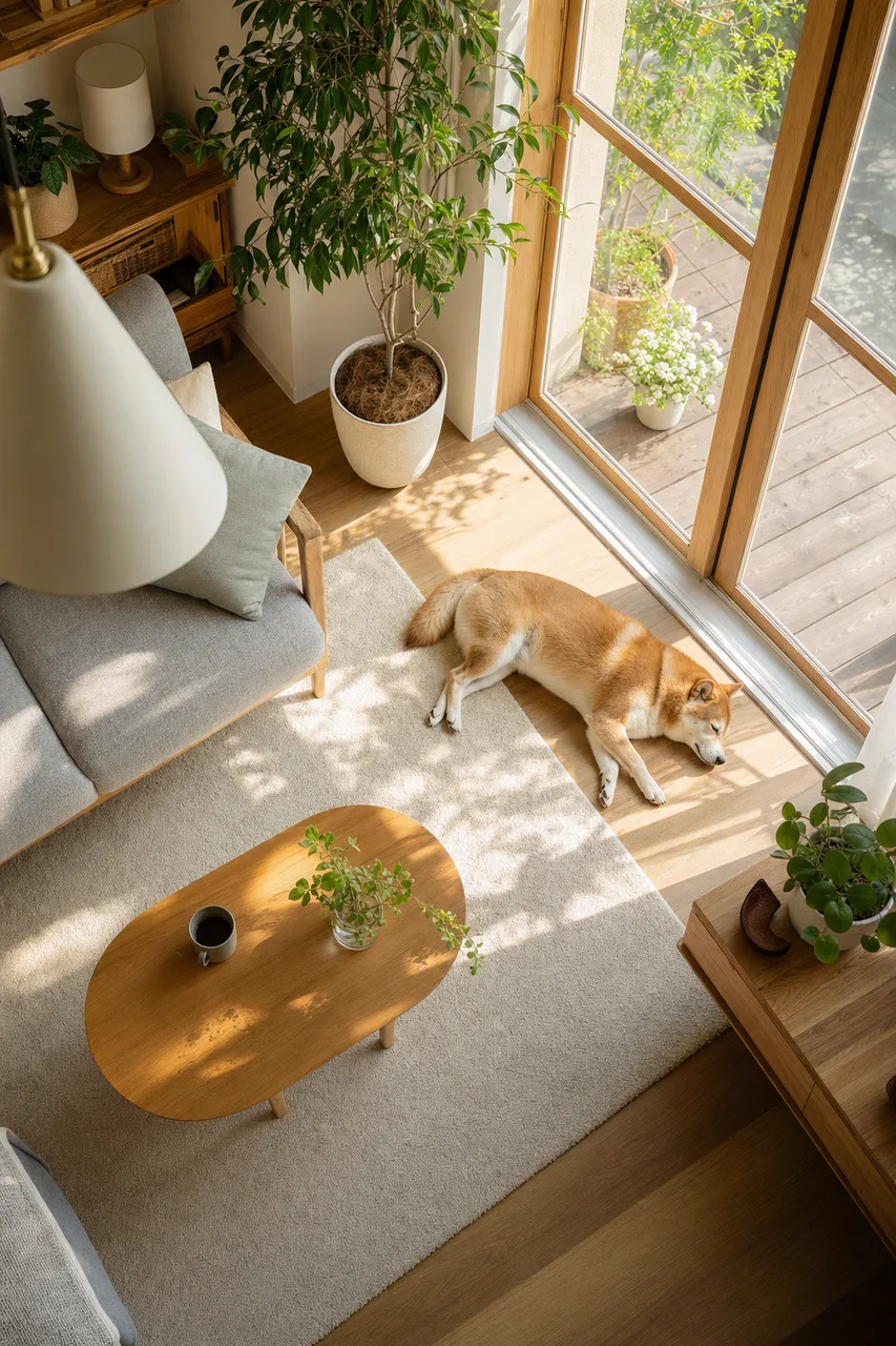 家でくつろぐ犬 0291。動物をテーマにした、広告・Web・記事制作に使いやすい素材です。