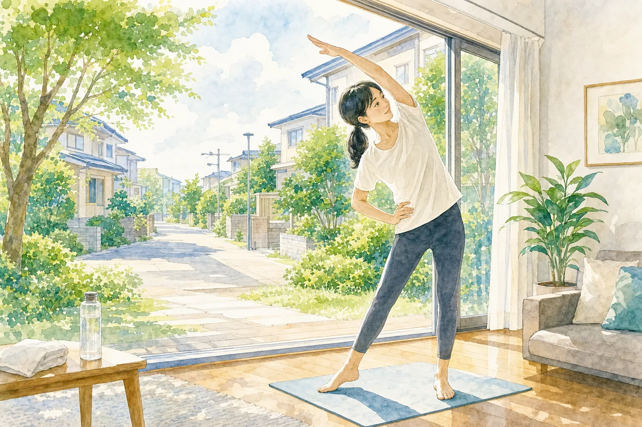 自宅で行う軽い運動 0300。健康・医療をテーマにした、広告・Web・記事制作に使いやすい素材です。