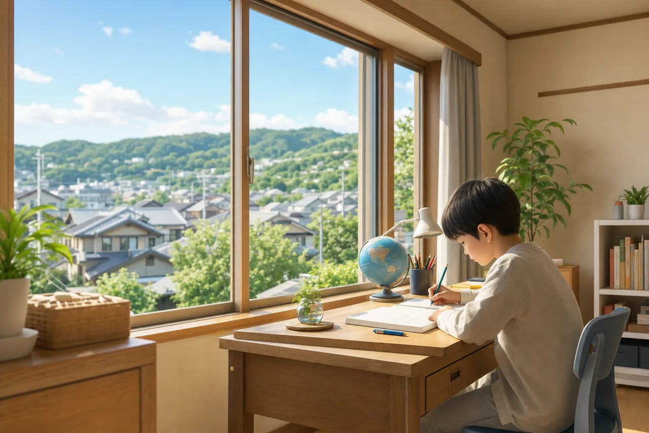 自宅で学ぶ子ども 0301。教育をテーマにした、広告・Web・記事制作に使いやすい素材です。