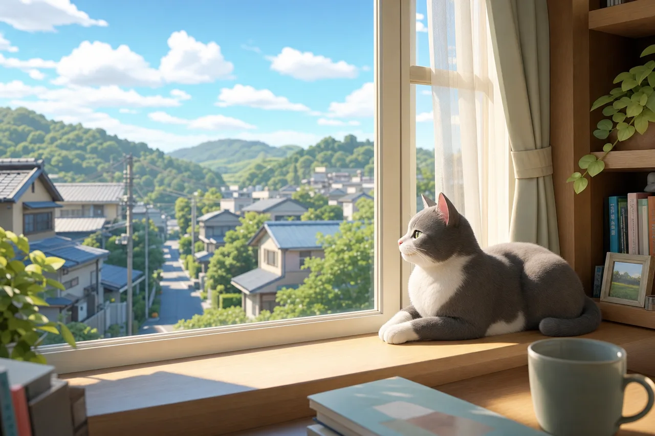 窓辺で過ごす猫 0303。動物をテーマにした、広告・Web・記事制作に使いやすい素材です。