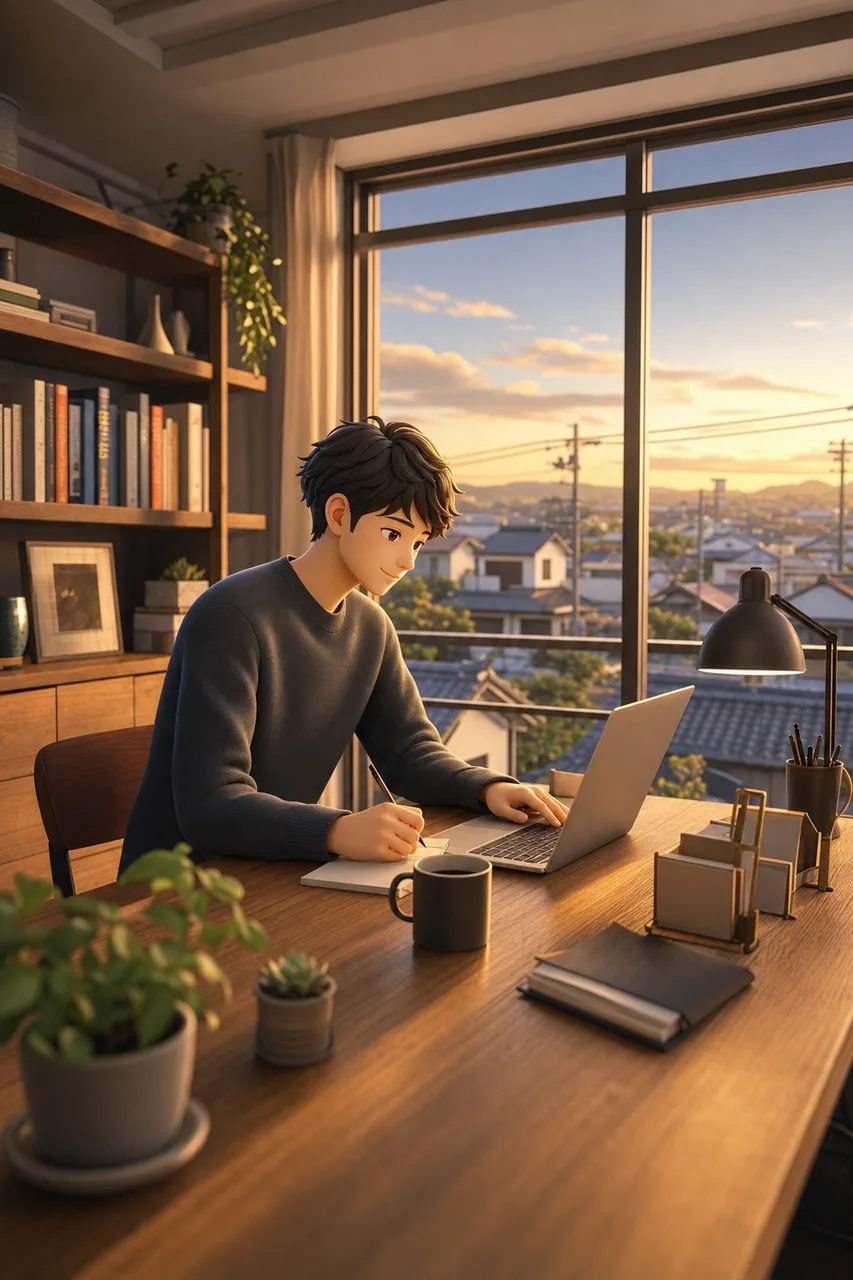 一人で集中する若い社会人 0305。人物をテーマにした、広告・Web・記事制作に使いやすい素材です。