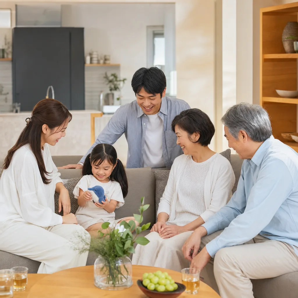 家族が集まるリビング 0314。住宅・建築をテーマにした、広告・Web・記事制作に使いやすい素材です。