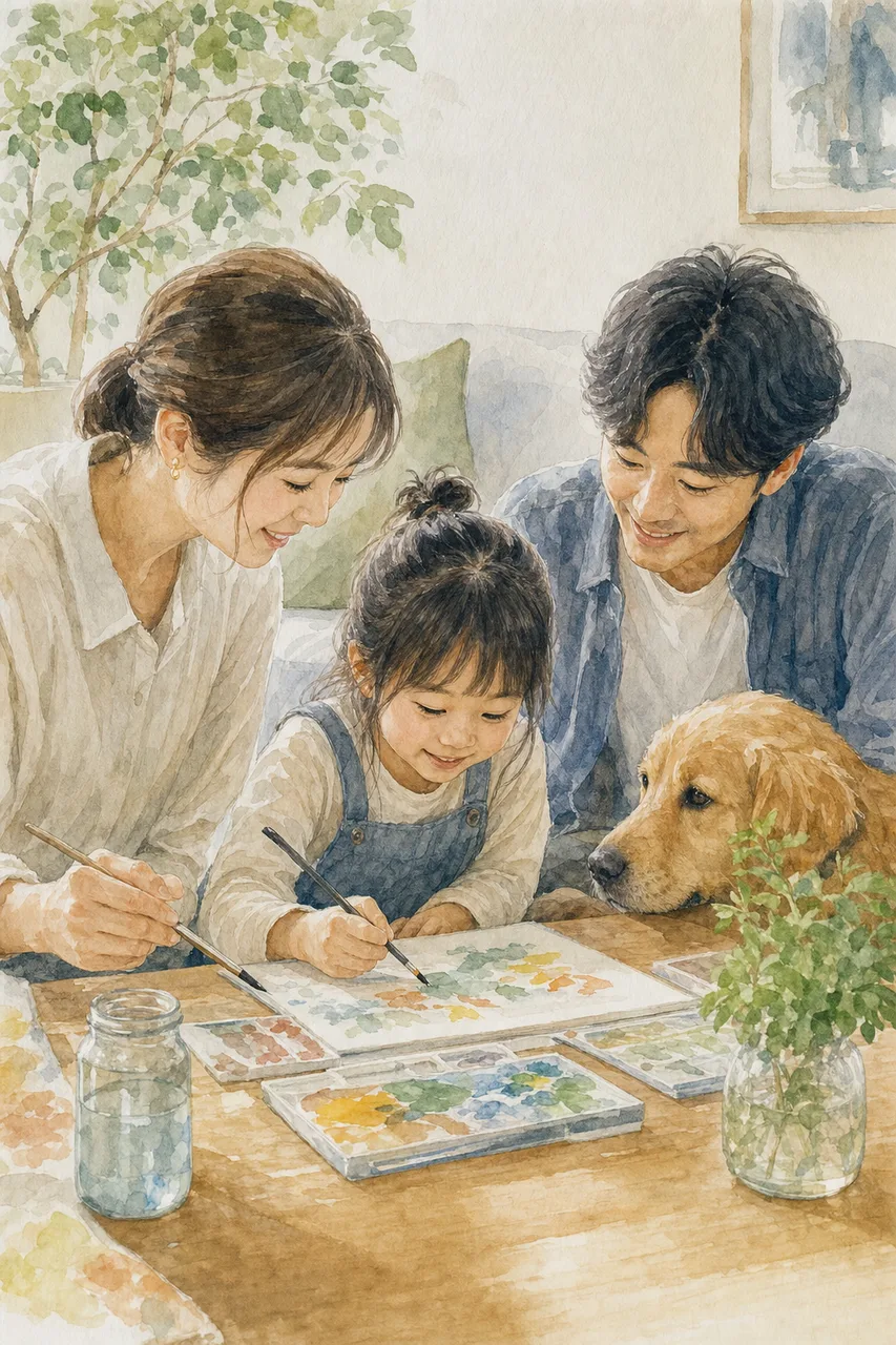 動物と暮らす家族 0327。動物をテーマにした、広告・Web・記事制作に使いやすい素材です。