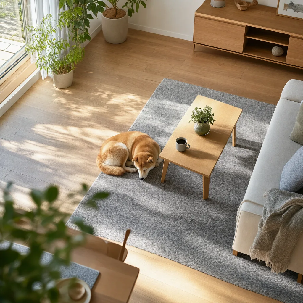 家でくつろぐ犬 0351。動物をテーマにした、広告・Web・記事制作に使いやすい素材です。
