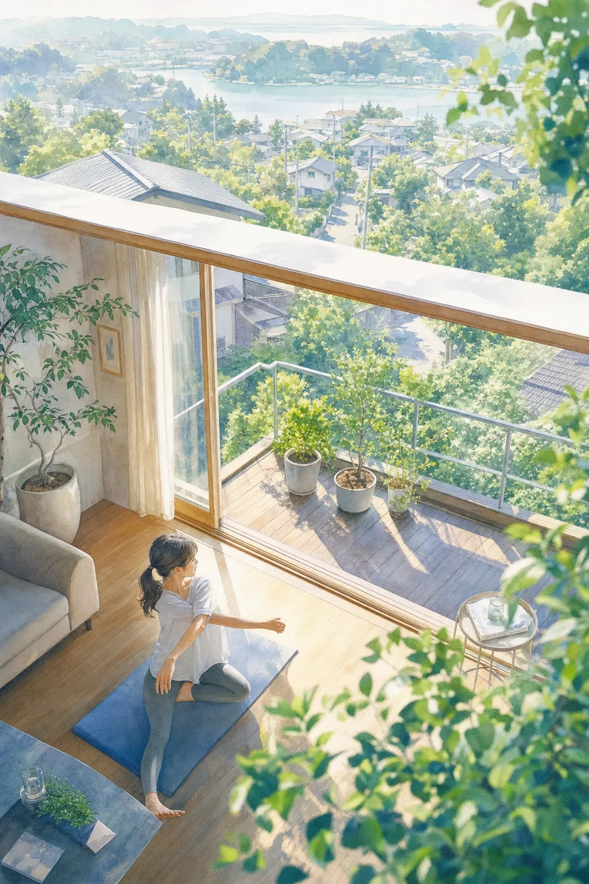 自宅で行う軽い運動 0360。健康・医療をテーマにした、広告・Web・記事制作に使いやすい素材です。