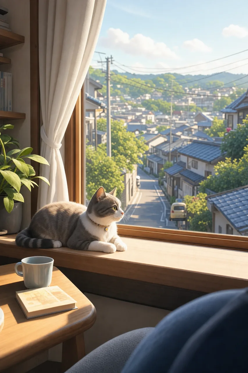 窓辺で過ごす猫 0363。動物をテーマにした、広告・Web・記事制作に使いやすい素材です。