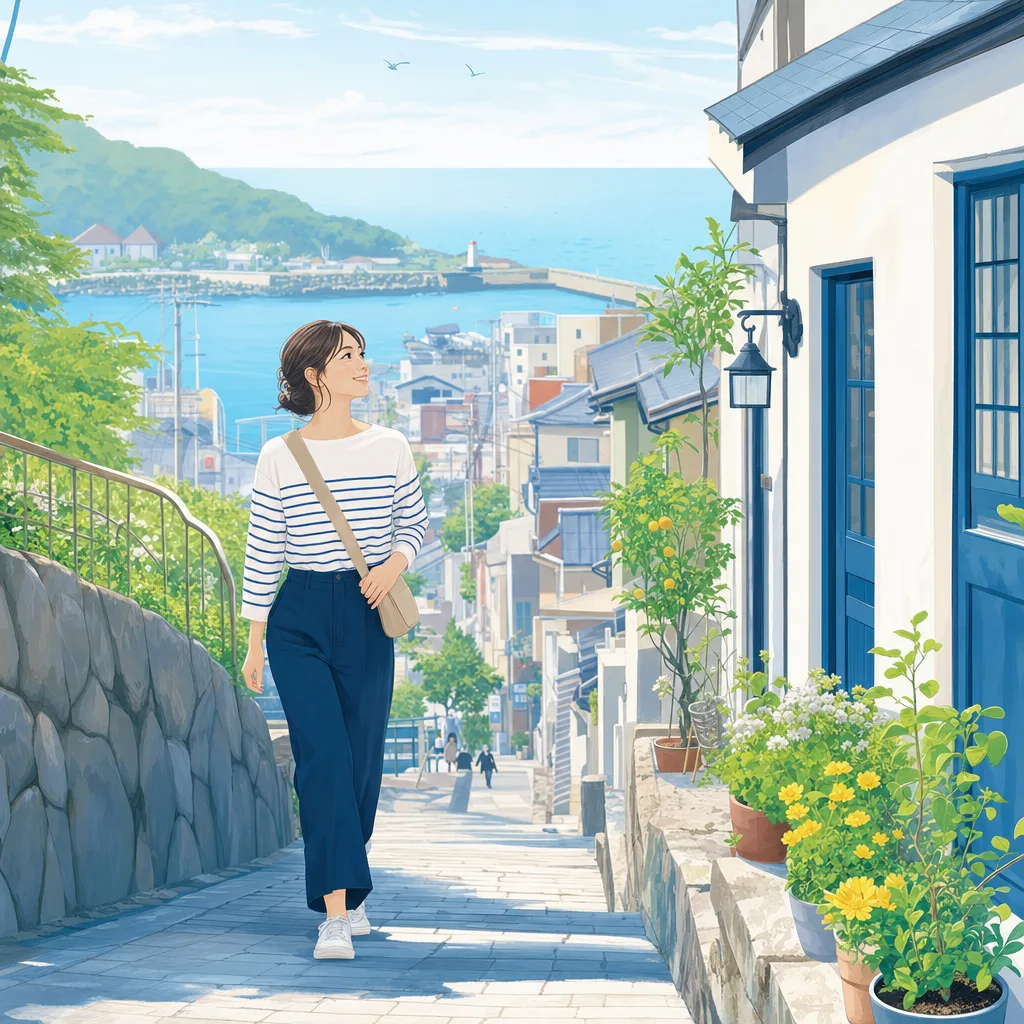 海辺の町の散策 0382。旅行をテーマにした、広告・Web・記事制作に使いやすい素材です。