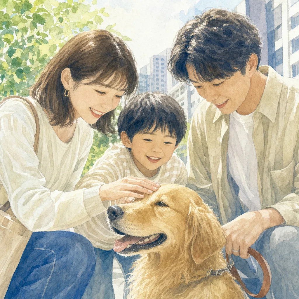 動物と暮らす家族 0387。動物をテーマにした、広告・Web・記事制作に使いやすい素材です。