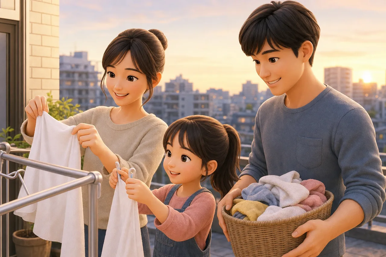 家事を分担する家族 0391。ライフスタイルをテーマにした、広告・Web・記事制作に使いやすい素材です。