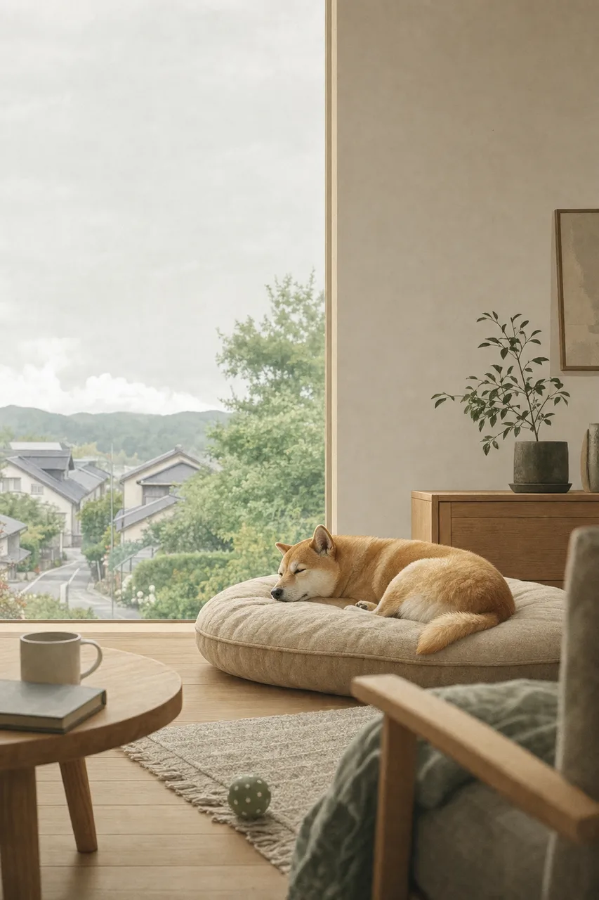 家でくつろぐ犬 0411。動物をテーマにした、広告・Web・記事制作に使いやすい素材です。