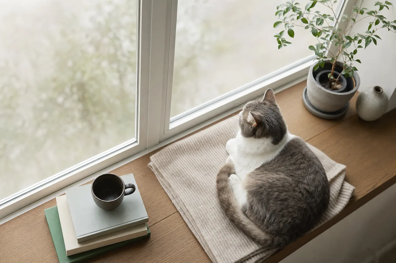 窓辺で過ごす猫 0423。動物をテーマにした、広告・Web・記事制作に使いやすい素材です。