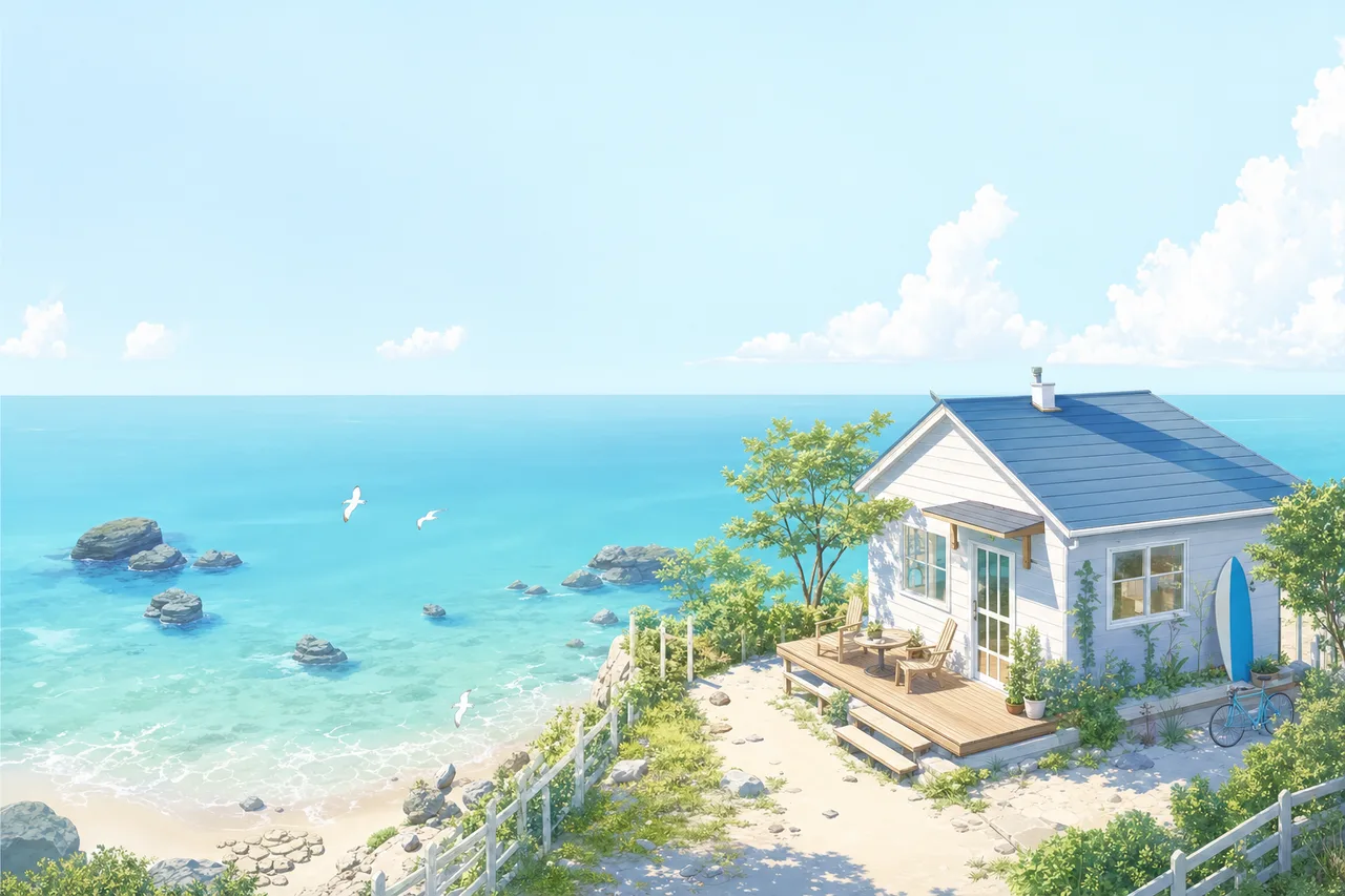 静かな海辺と空 0429。自然をテーマにした、広告・Web・記事制作に使いやすい素材です。
