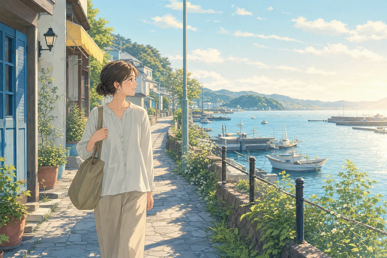 海辺の町の散策 0442。旅行をテーマにした、広告・Web・記事制作に使いやすい素材です。