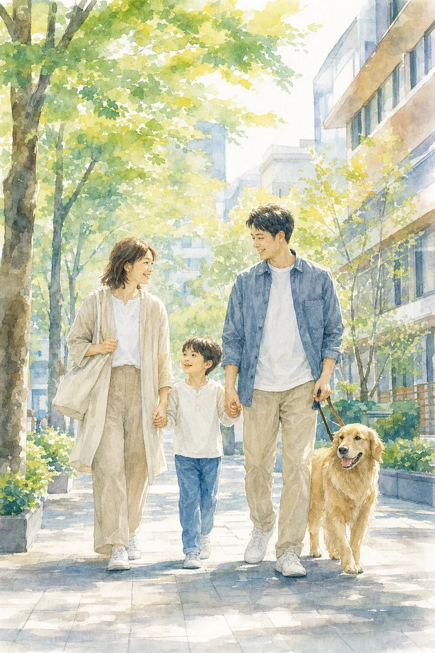 動物と暮らす家族 0447。動物をテーマにした、広告・Web・記事制作に使いやすい素材です。