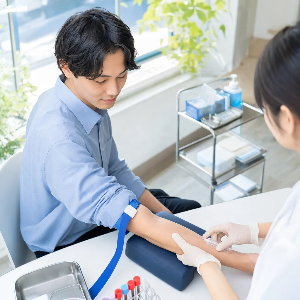 健康診断を受ける社会人 0456。健康・医療をテーマにした、広告・Web・記事制作に使いやすい素材です。