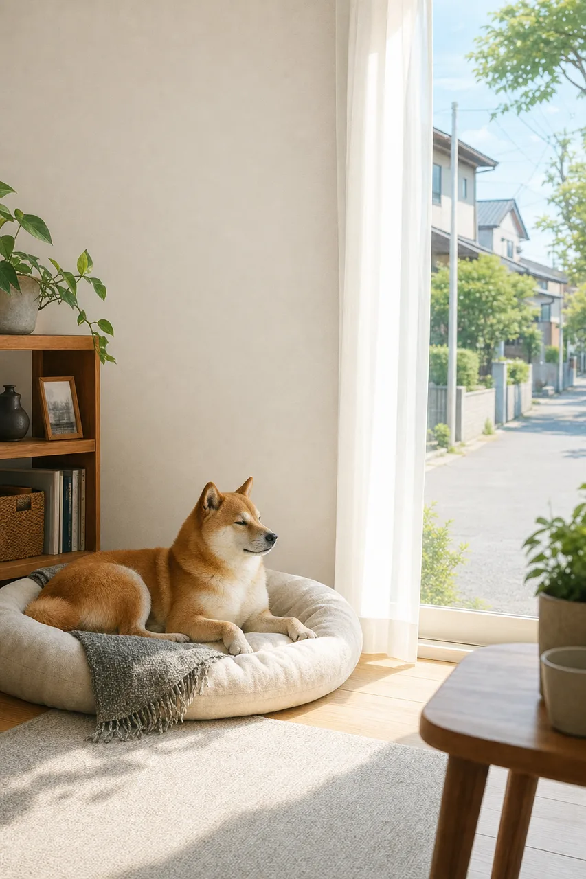 家でくつろぐ犬 0471。動物をテーマにした、広告・Web・記事制作に使いやすい素材です。