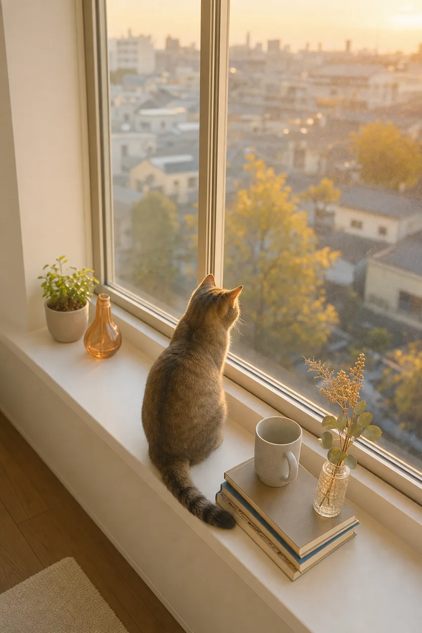 窓辺で過ごす猫 0483。動物をテーマにした、広告・Web・記事制作に使いやすい素材です。