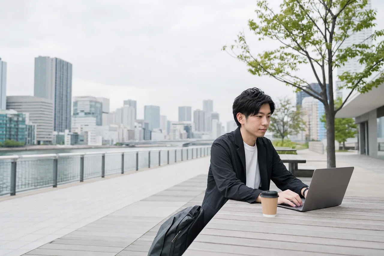 リモートワークの作業風景 0498。ビジネスをテーマにした、広告・Web・記事制作に使いやすい素材です。