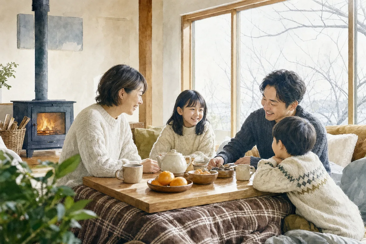 冬の温かな団らん 0508。季節・行事をテーマにした、広告・Web・記事制作に使いやすい素材です。