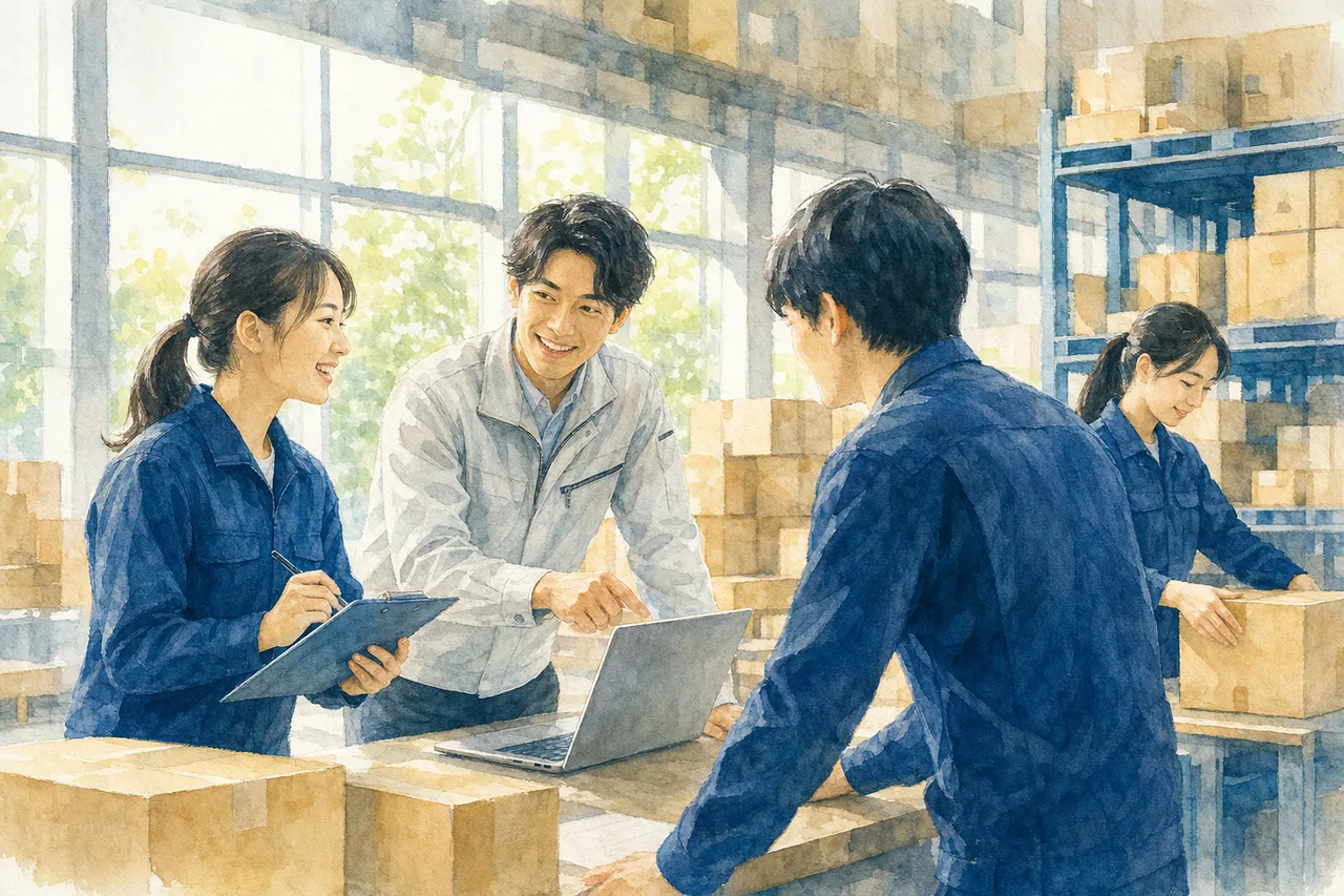 物流現場の協働 0510。ビジネスをテーマにした、広告・Web・記事制作に使いやすい素材です。