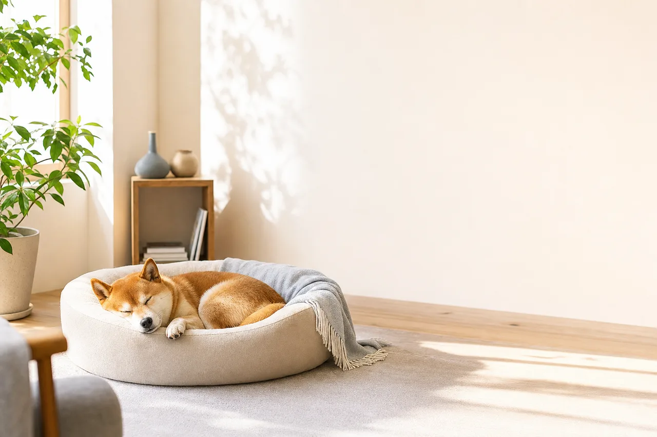 家でくつろぐ犬 0531。動物をテーマにした、広告・Web・記事制作に使いやすい素材です。