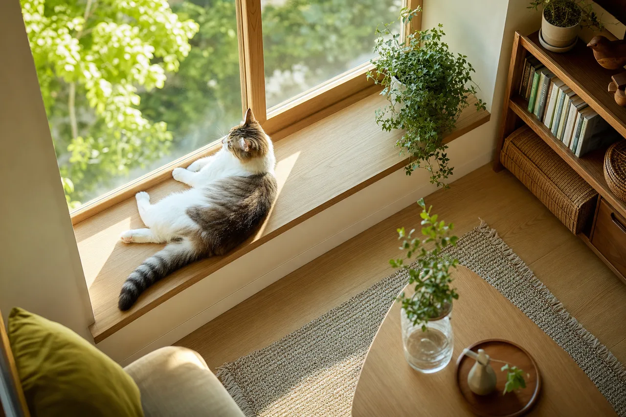 窓辺で過ごす猫 0543。動物をテーマにした、広告・Web・記事制作に使いやすい素材です。