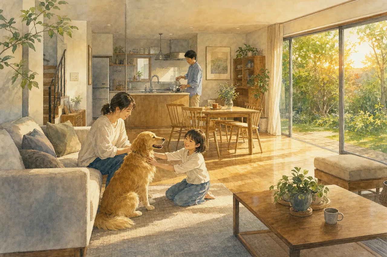 動物と暮らす家族 0567。動物をテーマにした、広告・Web・記事制作に使いやすい素材です。