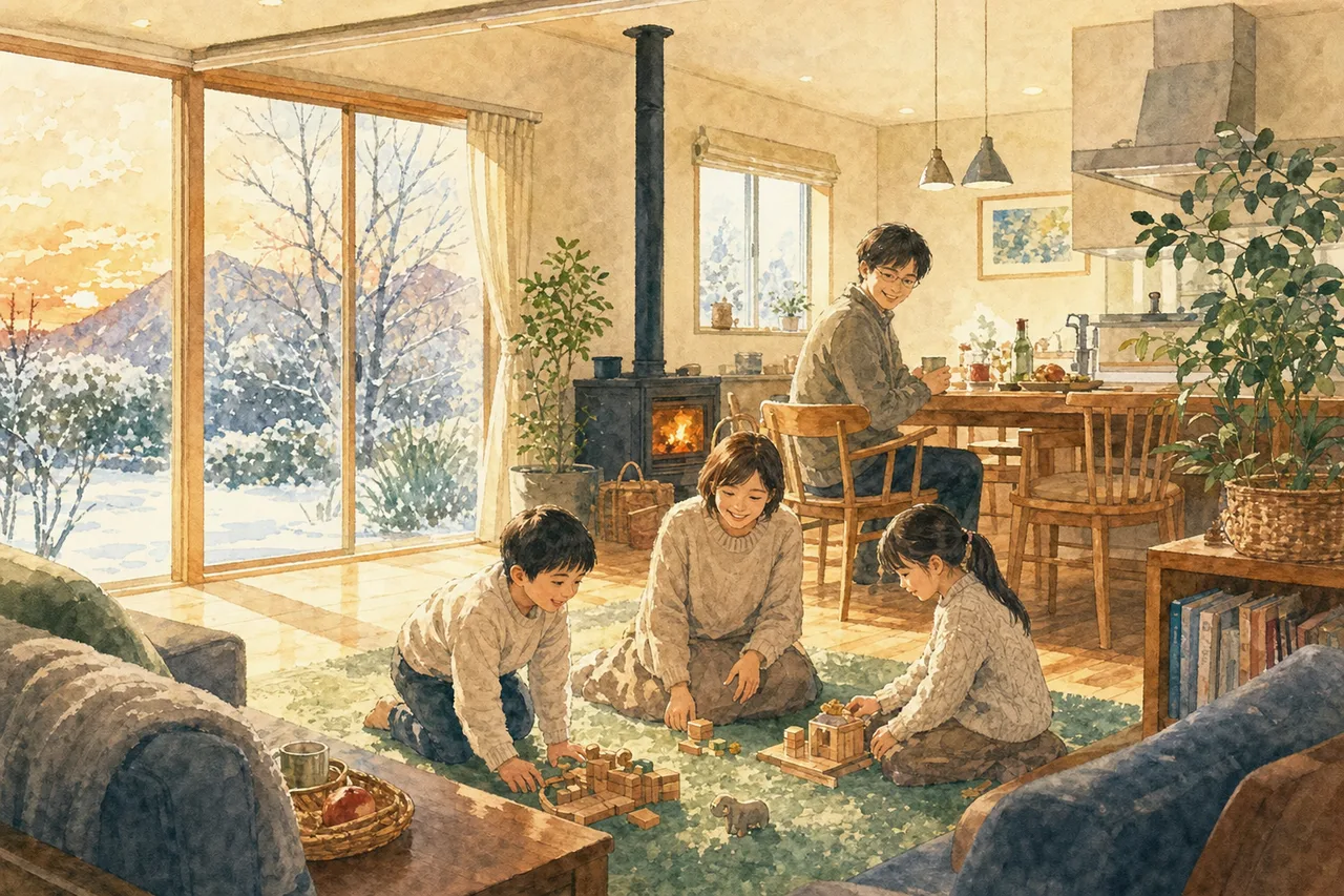 冬の温かな団らん 0568。季節・行事をテーマにした、広告・Web・記事制作に使いやすい素材です。