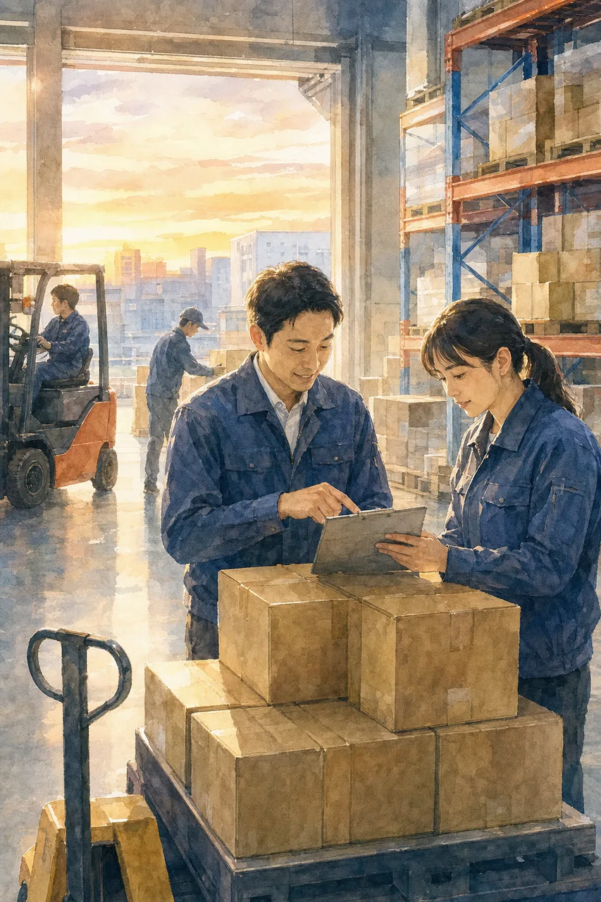 物流現場の協働 0570。ビジネスをテーマにした、広告・Web・記事制作に使いやすい素材です。