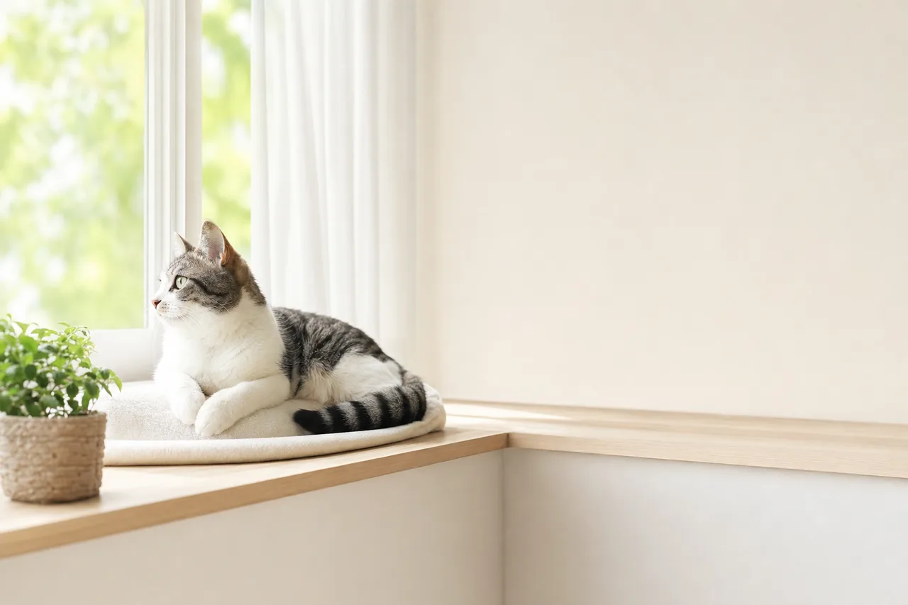 窓辺で過ごす猫 0603。動物をテーマにした、広告・Web・記事制作に使いやすい素材です。