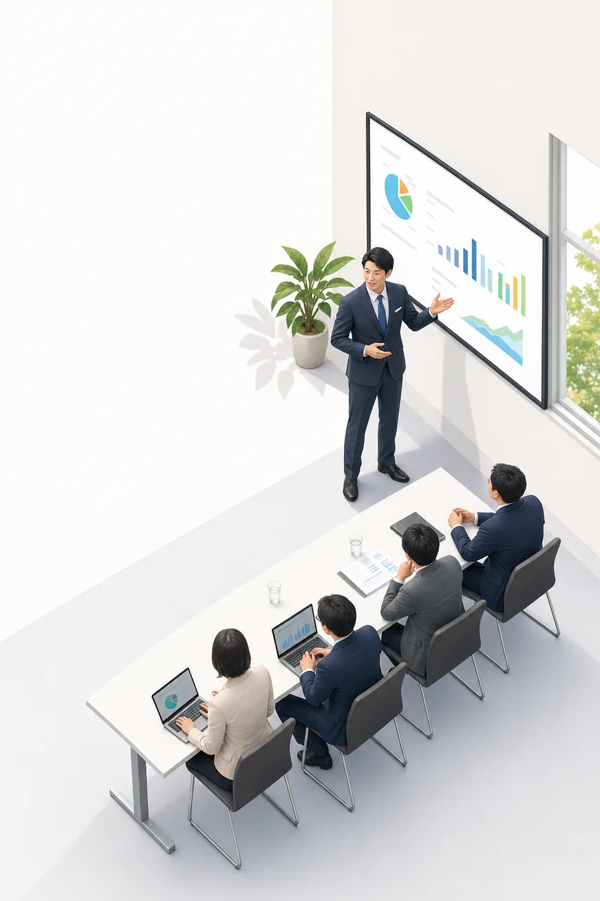経営者のプレゼンテーション 0606。ビジネスをテーマにした、広告・Web・記事制作に使いやすい素材です。