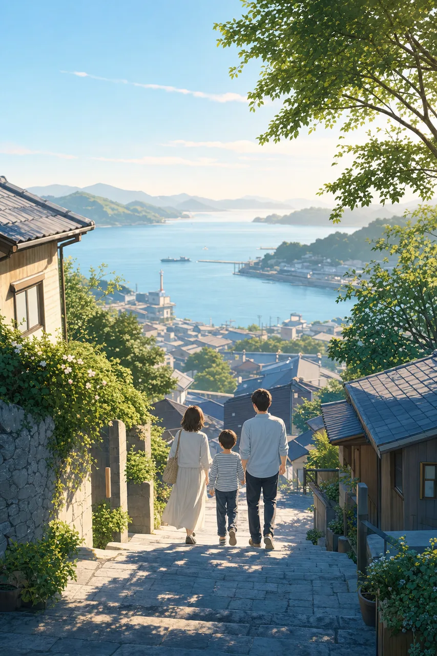 海辺の町の散策 0622。旅行をテーマにした、広告・Web・記事制作に使いやすい素材です。